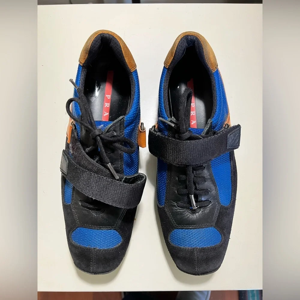 Vintage Prada suede and nylon sneakers. Hook and strap over laces sz 37 US 6.5-7
